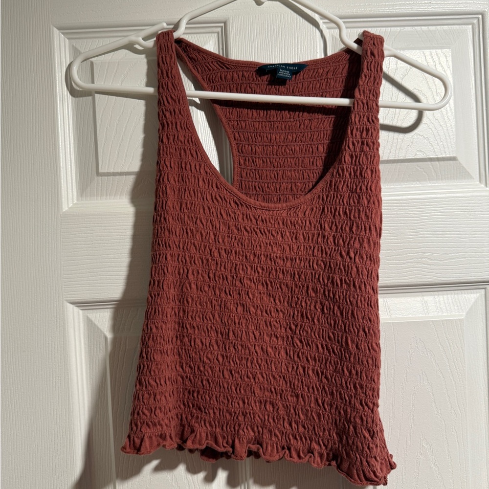 American Eagle Outfitters Pink Smocked Crop Tank Top